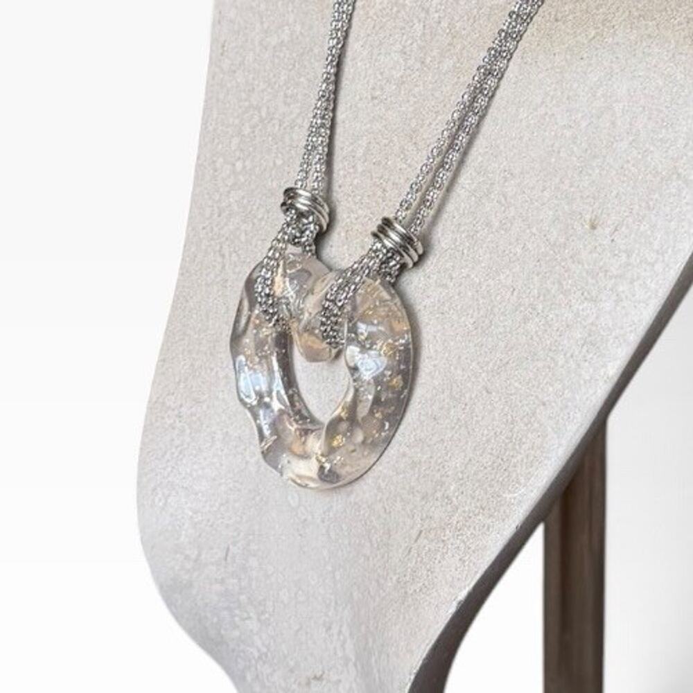 Urban Outfitters Cleare Resin Heart Pendant Necklace Iridescent Chunky Y2K NWT - Picture 5 of 11